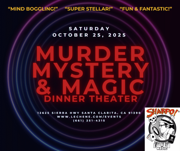 Sharpo – October, 2025 – Murder Mystery & Magic Dinner Theater Graphic Sharpo - October, 2025 - Murder Mystery & Magic Dinner Theater Graphic